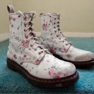 Dr. Martens White Floral Combat Boots